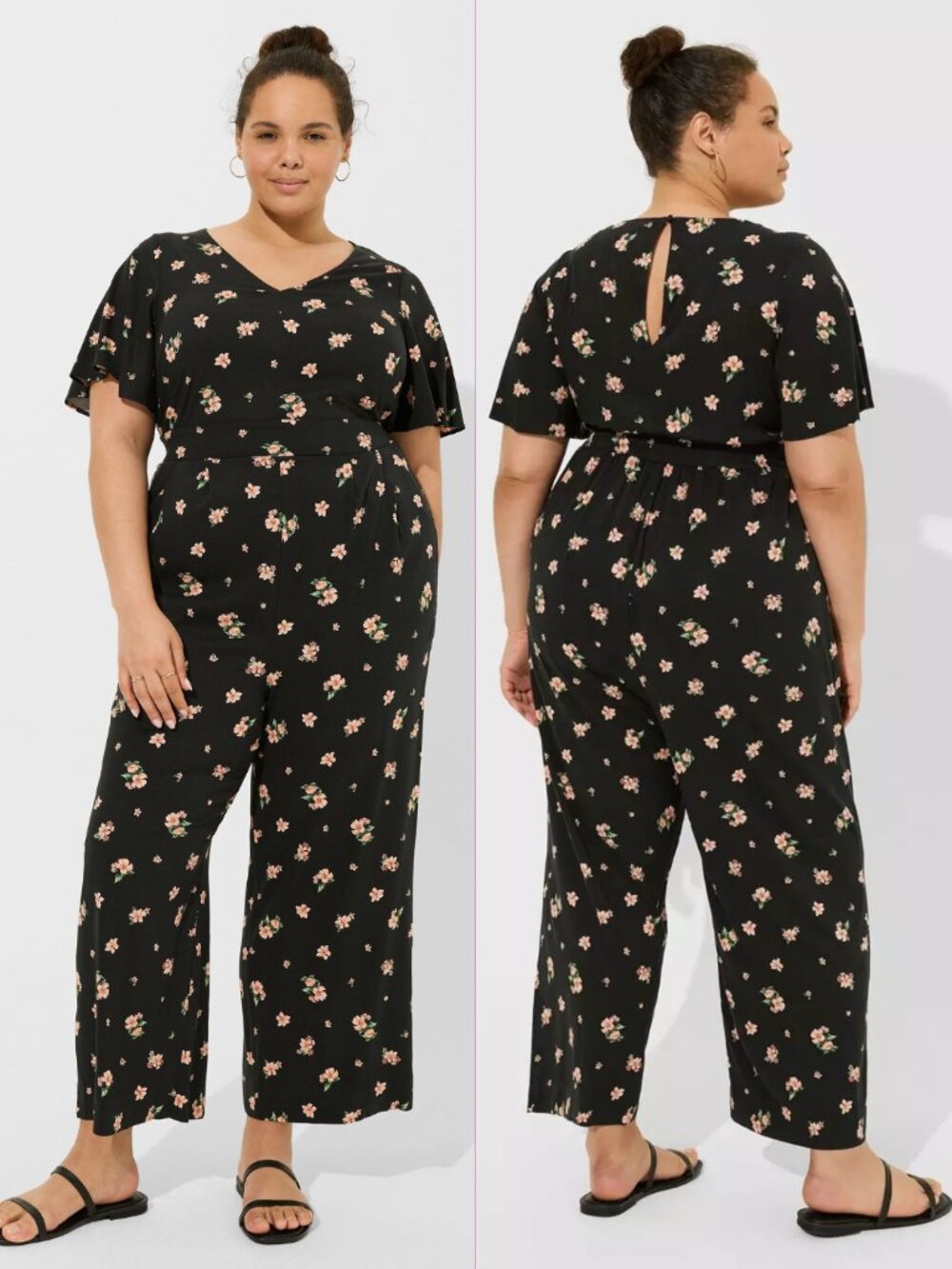 TORRID Stretch Floral Flutter Sleeve Jumpsuit Flowy Grunge Dark Feminine 1X